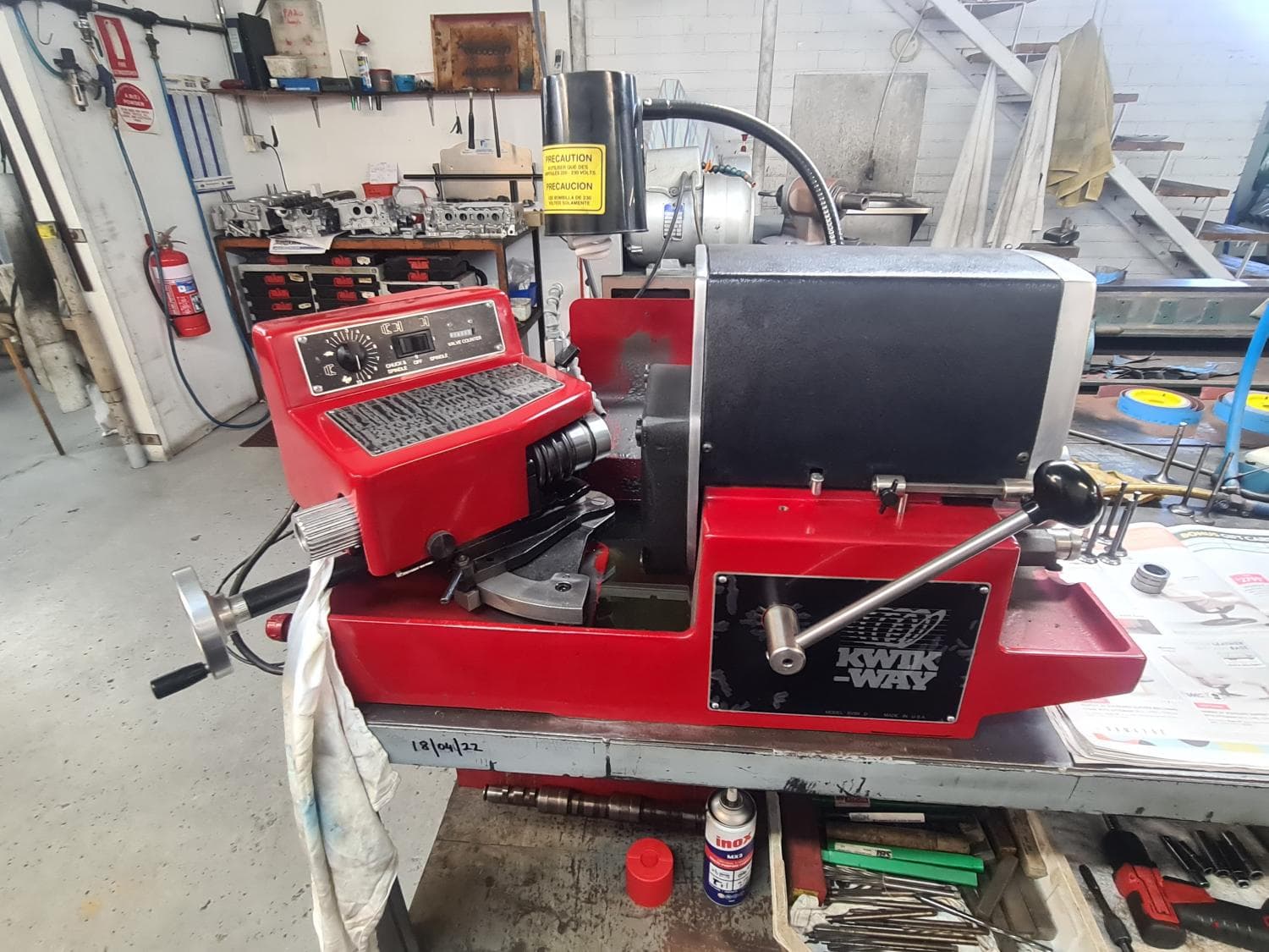 Kwik-Way connecting rod machine in a working engine reconditioning workshop